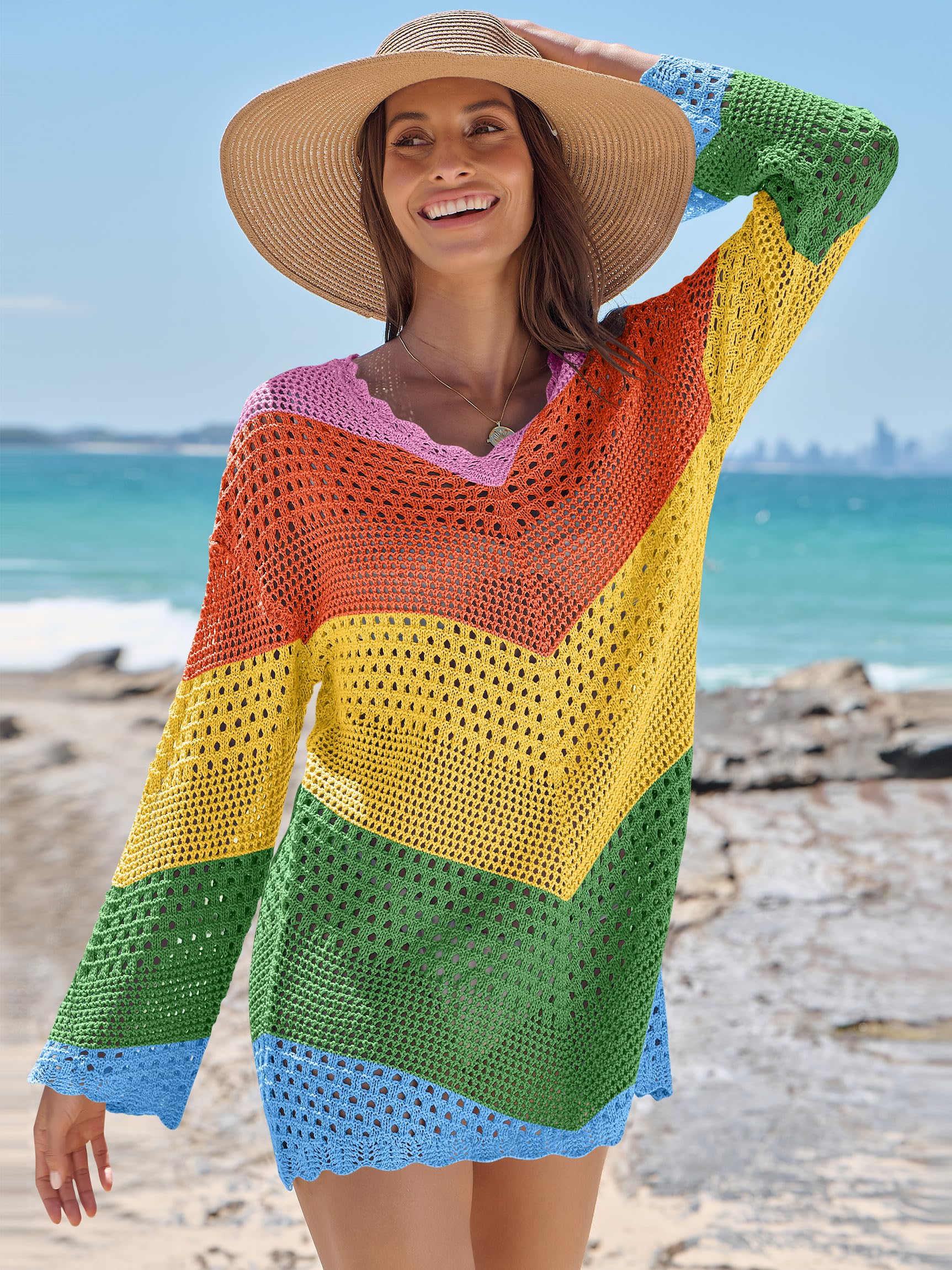 Foto 4 pulgar | Traje De Baño Anrabess Vestido De Playa De Punto De Malla Con Cuello En V Y Ganchillo - Venta Internacional.