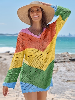 Foto 3 | Traje De Baño Anrabess Vestido De Playa De Punto De Malla Con Cuello En V Y Ganchillo - Venta Internacional.