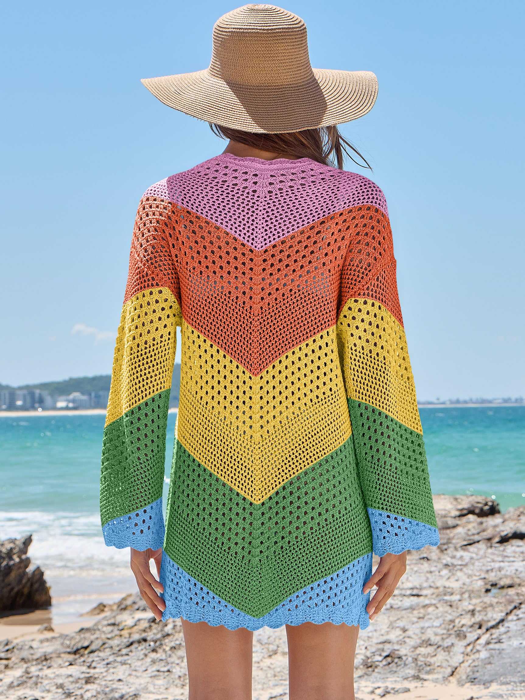 Foto 5 pulgar | Traje De Baño Anrabess Vestido De Playa De Punto De Malla Con Cuello En V Y Ganchillo - Venta Internacional.