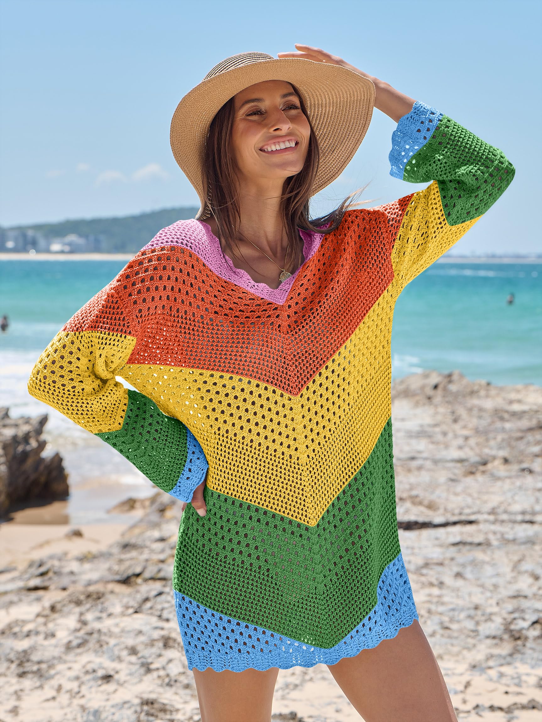 Foto 6 pulgar | Traje De Baño Anrabess Vestido De Playa De Punto De Malla Con Cuello En V Y Ganchillo - Venta Internacional.