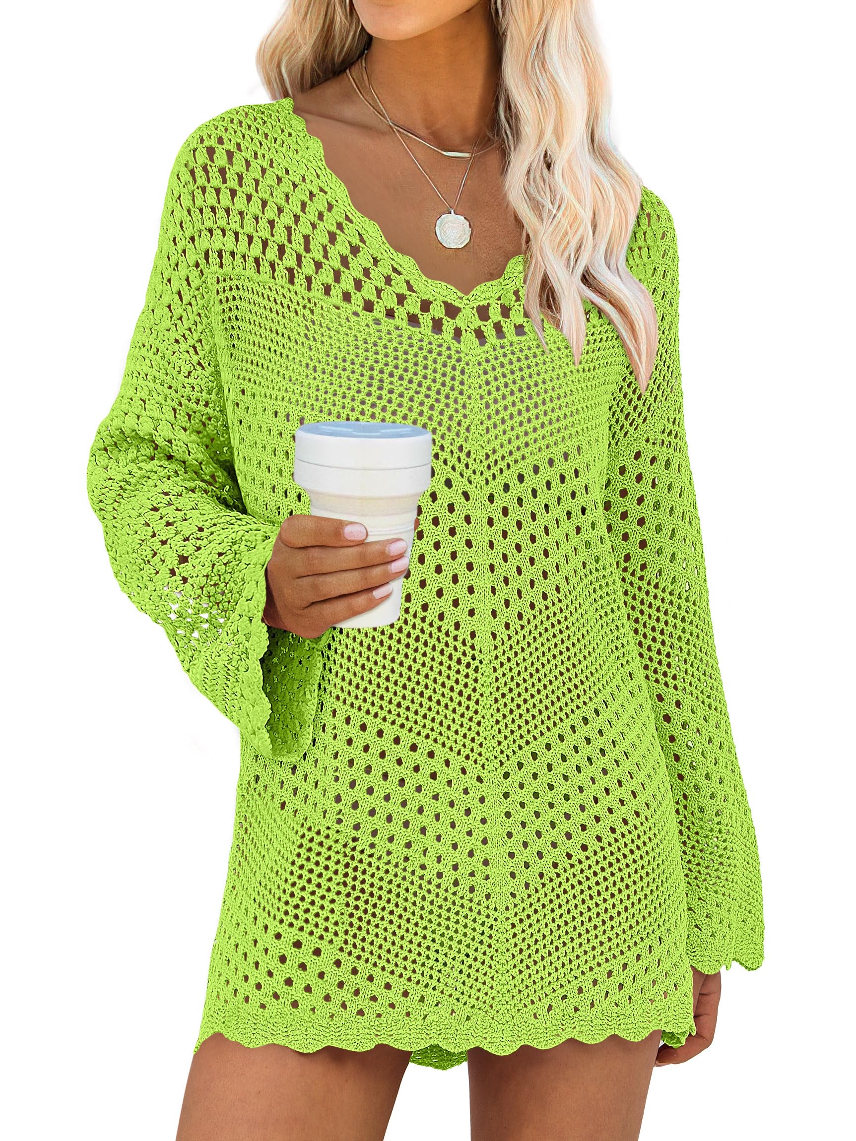 Foto 2 pulgar | Traje De Baño Cover Up Anrabess, Cuello En V, Tejido De Malla, Verde S - Venta Internacional.