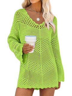 Foto 1 | Traje De Baño Cover Up Anrabess, Cuello En V, Tejido De Malla, Verde S - Venta Internacional.