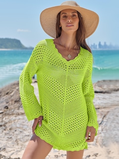 Foto 2 | Traje De Baño Cover Up Anrabess, Cuello En V, Tejido De Malla, Verde S - Venta Internacional.