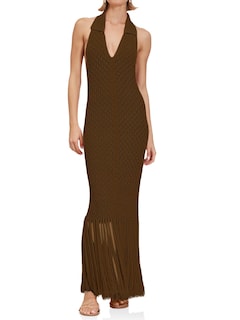 Foto 1 | Vestido Largo Saodimallsu De Ganchillo Con Flecos Y Cuello En V, Marrón - Venta Internacional.