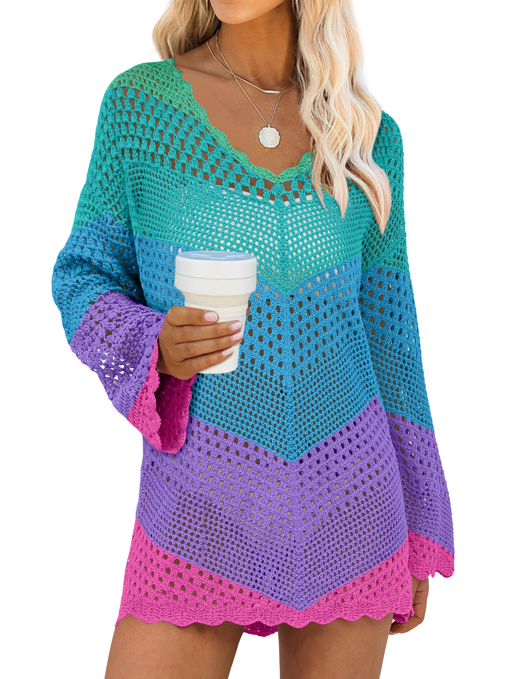 Traje De Baño Anrabess Vestido De Playa De Punto De Malla Con Cuello En V Y Ganchillo - Venta Internacional.