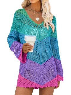 Foto 1 | Traje De Baño Anrabess Vestido De Playa De Punto De Malla Con Cuello En V Y Ganchillo - Venta Internacional.