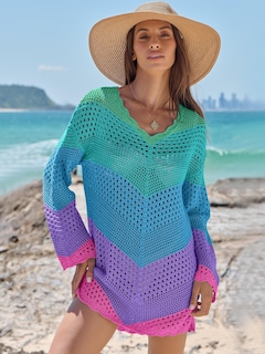 Foto 2 | Traje De Baño Anrabess Vestido De Playa De Punto De Malla Con Cuello En V Y Ganchillo - Venta Internacional.