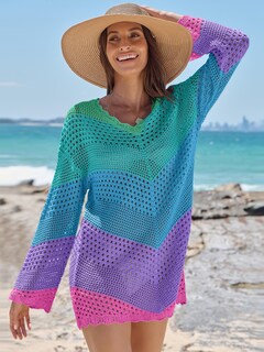 Foto 3 | Traje De Baño Anrabess Vestido De Playa De Punto De Malla Con Cuello En V Y Ganchillo - Venta Internacional.