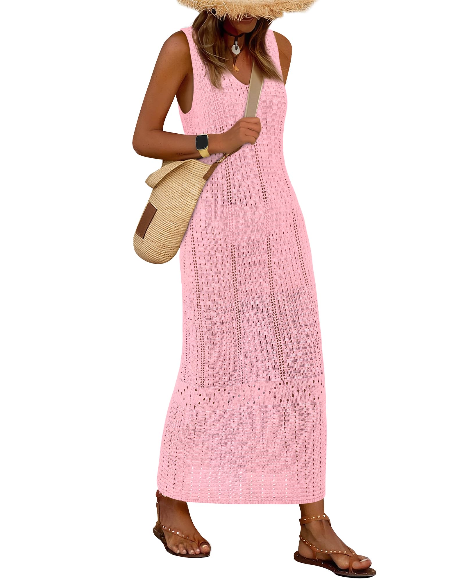 Foto 2 pulgar | Traje De Baño Coverup Btfbm Crochet Para Mujer Verano 2025 Rosa - Venta Internacional.