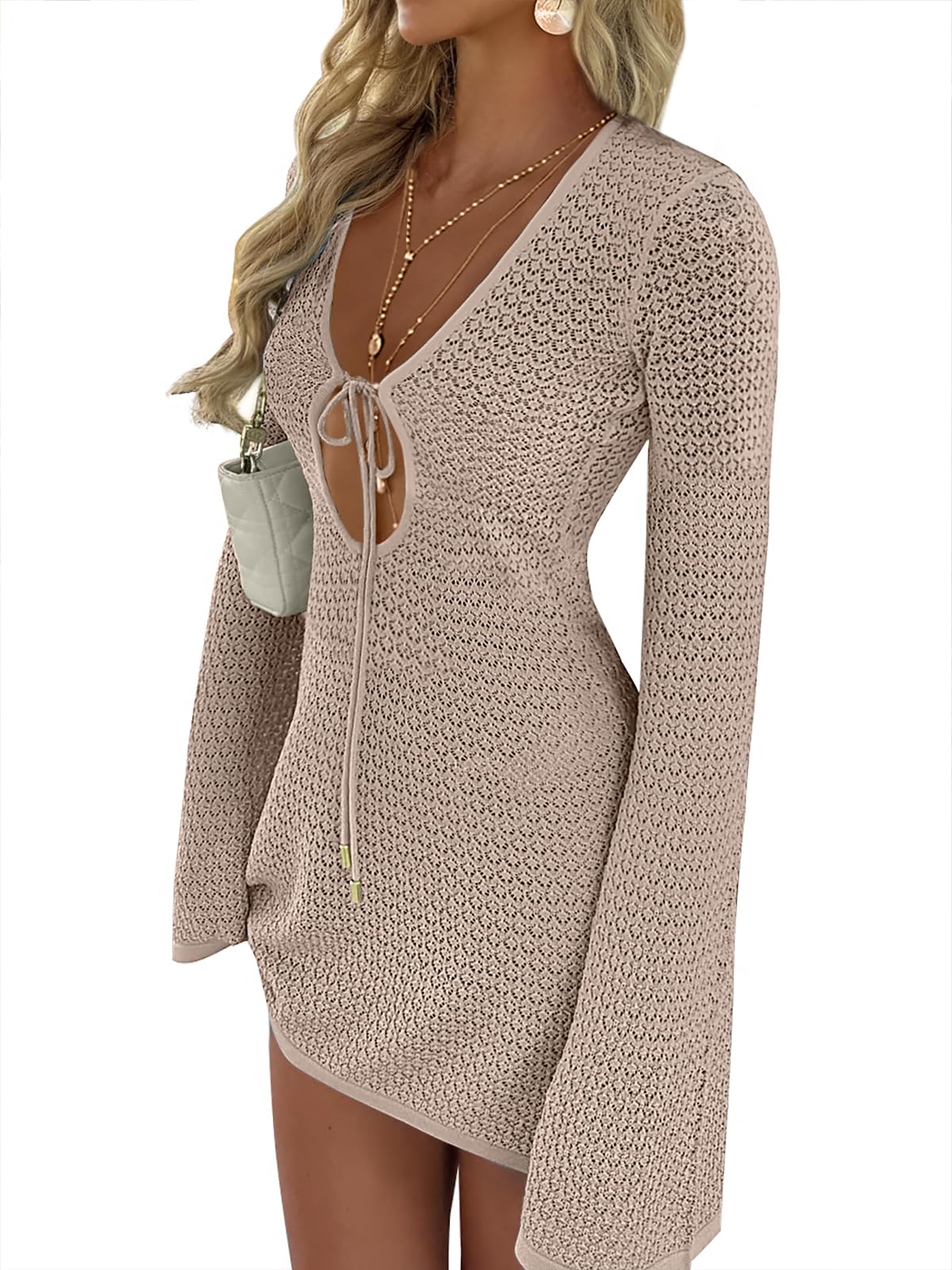 Foto 1 | Traje De Baño Cover Up Anrabess Traje De Baño De Ganchillo Hollow Out Khaki - Venta Internacional.