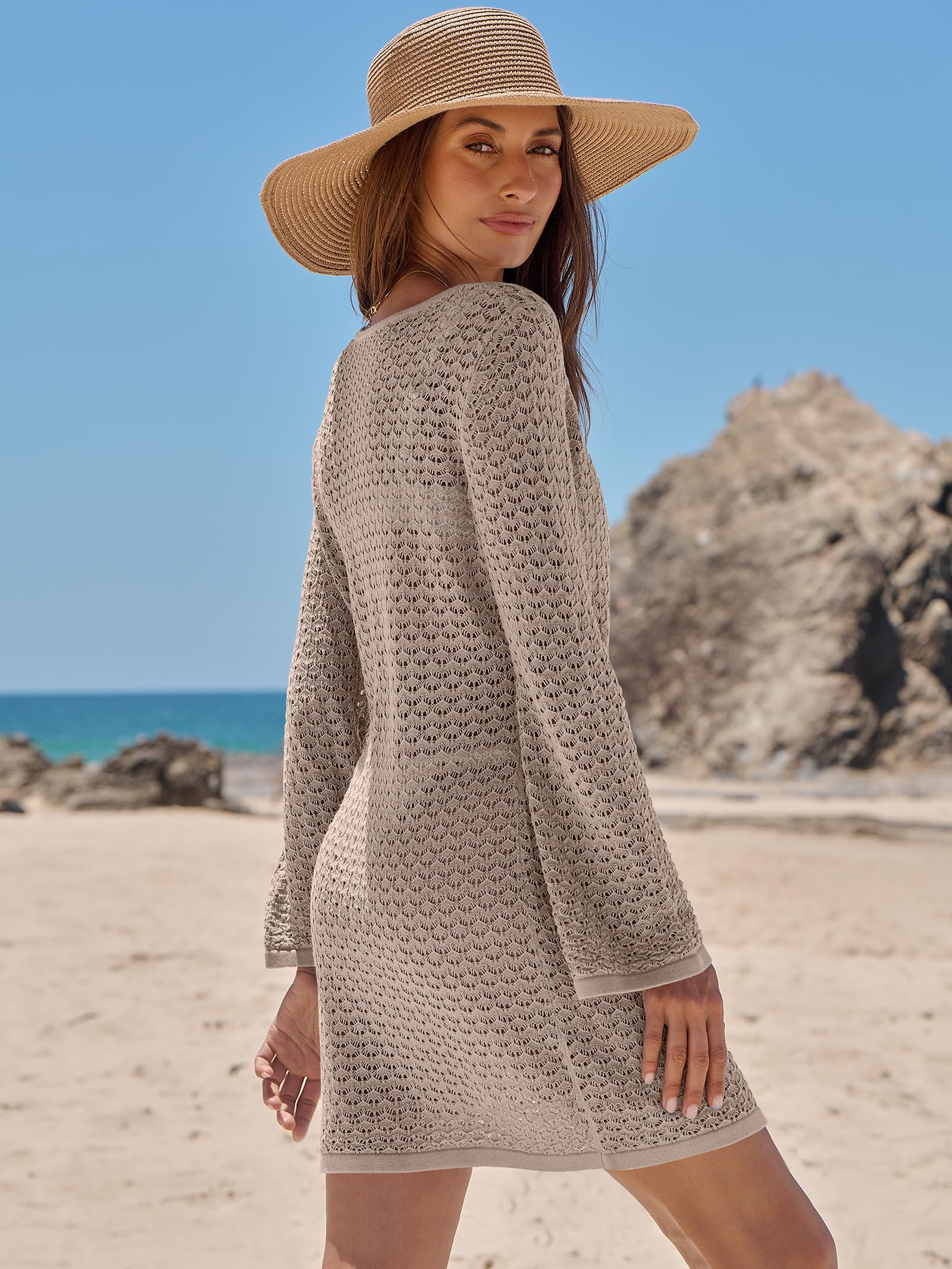 Foto 5 pulgar | Traje De Baño Cover Up Anrabess Traje De Baño De Ganchillo Hollow Out Khaki - Venta Internacional.