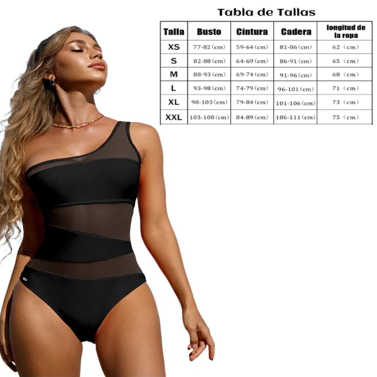Foto 3 | Traje De Baño Mesh Sexy De Color Sólido Un Hombro Negro Talla G Eo Safe Imports Esi-19074 Negro