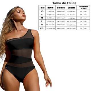 Foto 3 | Traje De Baño Mesh Sexy De Color Sólido Un Hombro Negro Talla G Eo Safe Imports Esi-19074 Negro