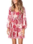 Vestido Amoretu Para Mujer, Estilo Bohemio, Playero, Manga Larga, Multicolor, Rojo - Venta Internacional.