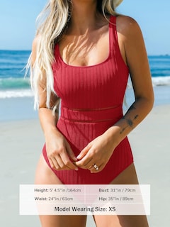 Foto 5 | Traje De Baño De Una Pieza Cupshe Con Cuello Redondo Texturizado Y Espalda Baja Para Mujer - Venta Internacional.