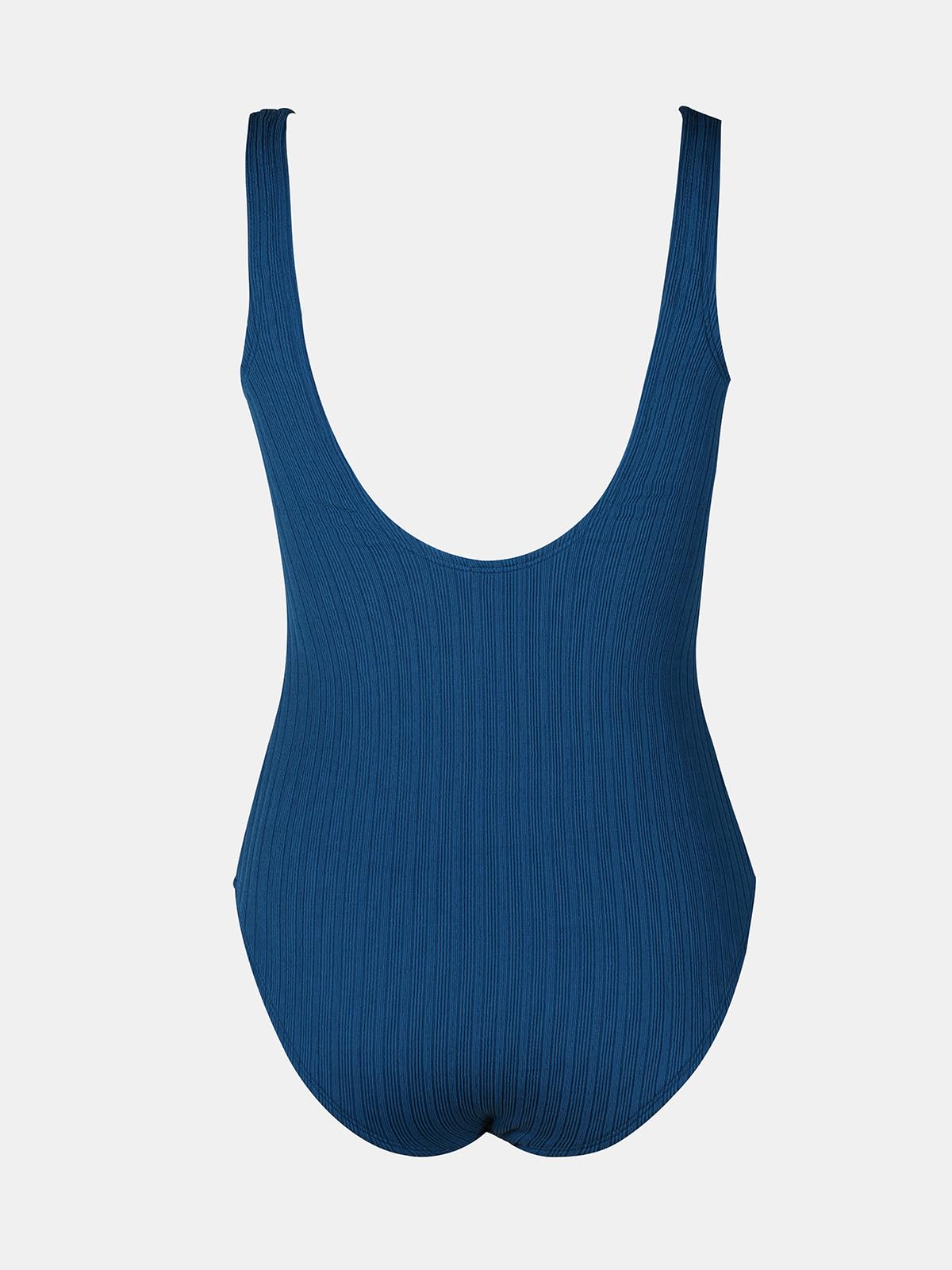 Foto 6 | Traje De Baño De Una Pieza Cupshe Con Cuello Redondo Texturizado Xl  Azul Marino - Venta Internacional.