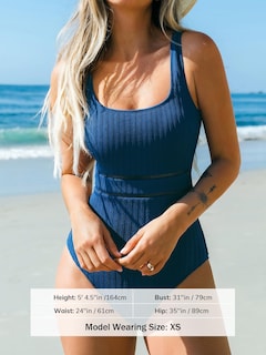 Foto 7 | Traje De Baño De Una Pieza Cupshe Con Cuello Redondo Texturizado Xl Azul Marino - Venta Internacional.