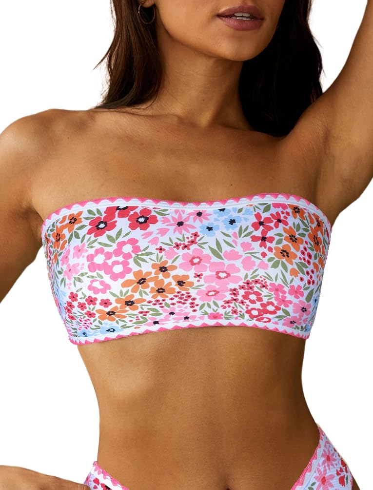 Foto 2 pulgar | Bikini Top Zaful Traje De Baño Sin Tirantes Con Textura Tipo Bandeau Rosa - Venta Internacional.