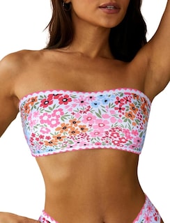 Foto 1 | Bikini Top Zaful Traje De Baño Sin Tirantes Con Textura Tipo Bandeau Rosa - Venta Internacional.