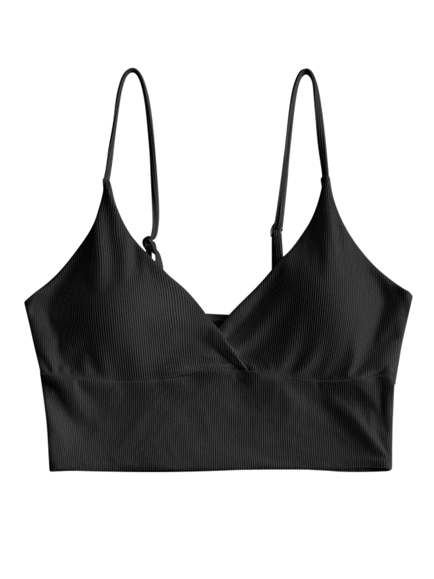 Foto 2 pulgar | Camiseta Tankini Zaful con Cuello V Acanalado y Tirantes Ajustable Negro - Venta Internacional