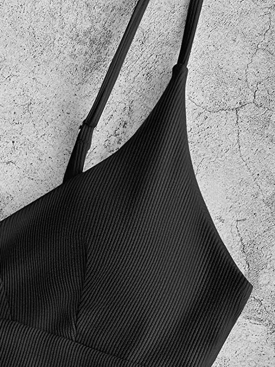 Foto 5 pulgar | Camiseta Tankini Zaful con Cuello V Acanalado y Tirantes Ajustable Negro - Venta Internacional