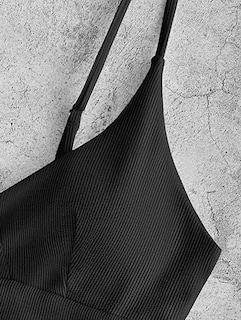 Foto 4 | Camiseta Tankini Zaful con Cuello V Acanalado y Tirantes Ajustable Negro - Venta Internacional