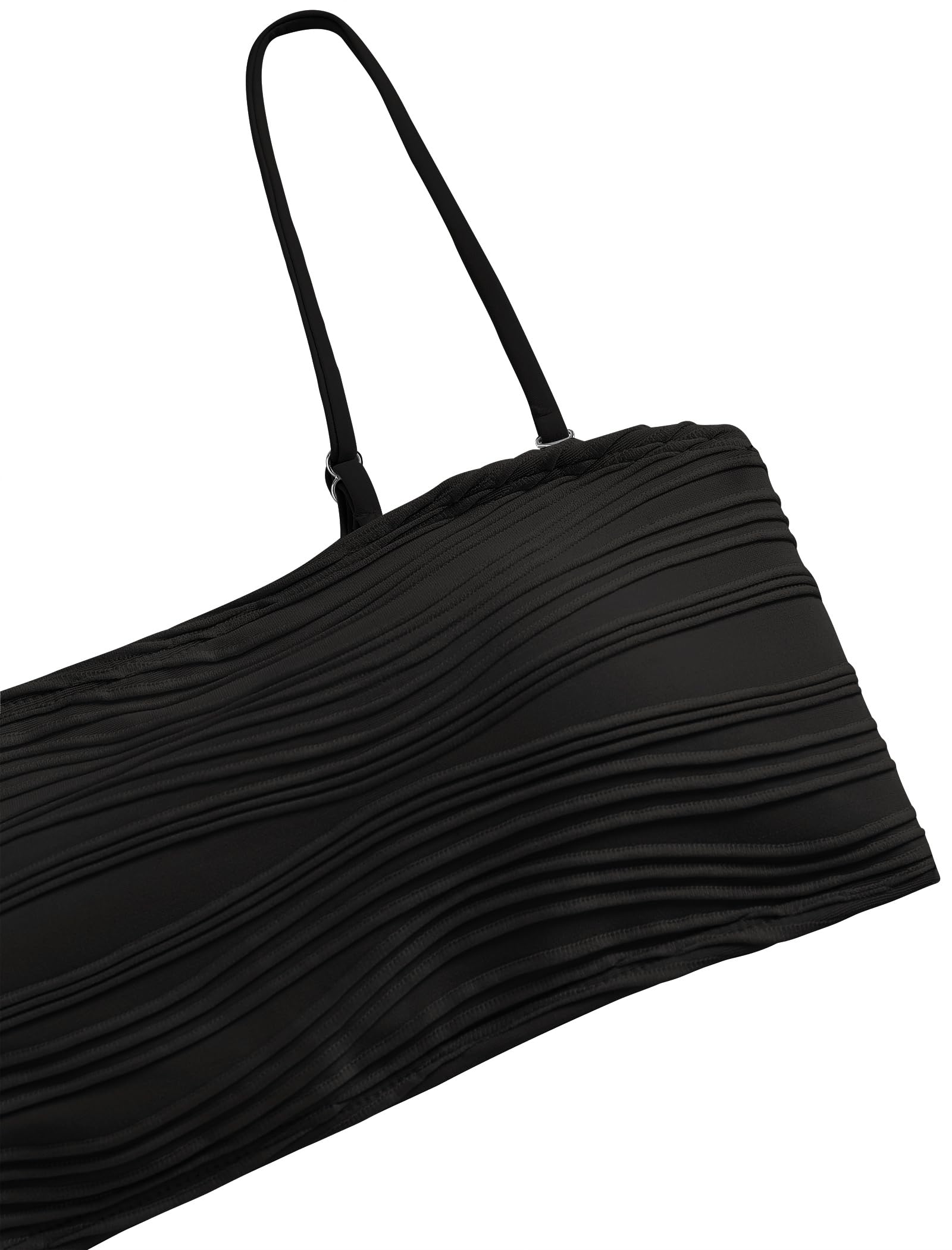 Foto 7 pulgar | Traje De Baño Sin Tirantes Tipo Bandeau Texturizado Zaful Negro - Venta Internacional.