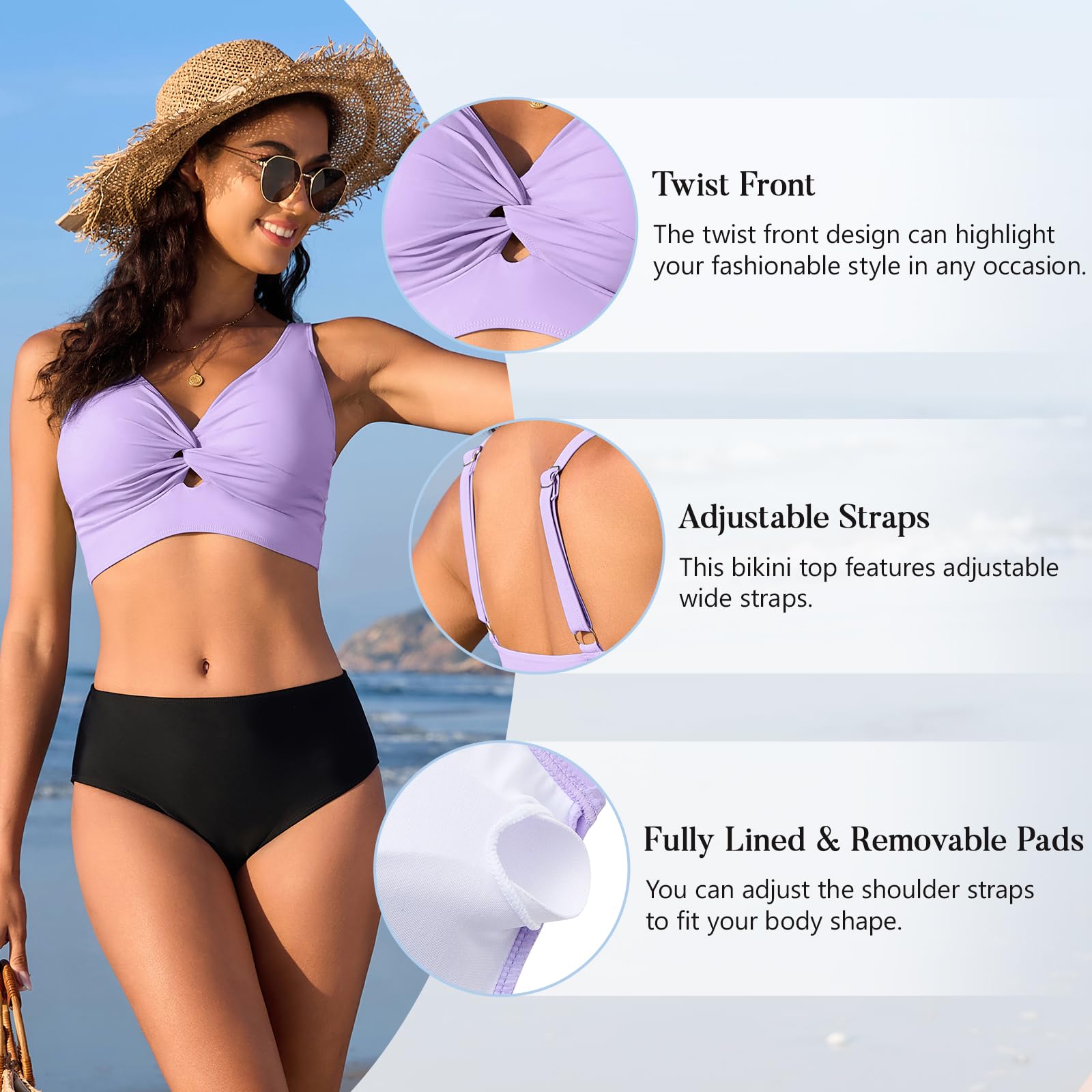 Foto 5 pulgar | Bikini Top American Trends, Traje De Baño Acolchado Con Cuello En V, Color Morado Xl - Venta Internacional.