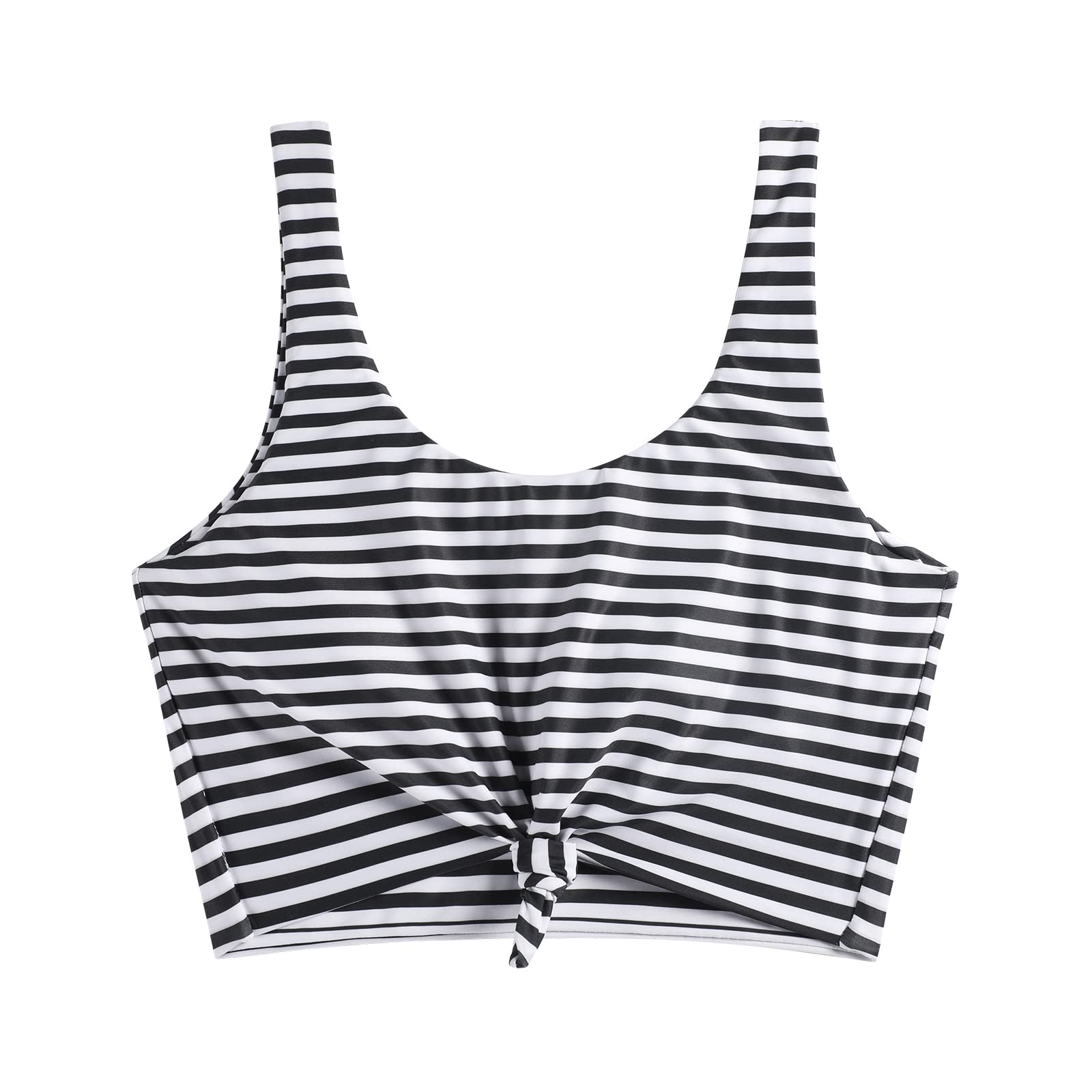 Camiseta De Bikini Zaful, Tankini Corto Con Nudo En La Parte Delantera, Cuello Redondo, Negro - Venta Internacional.