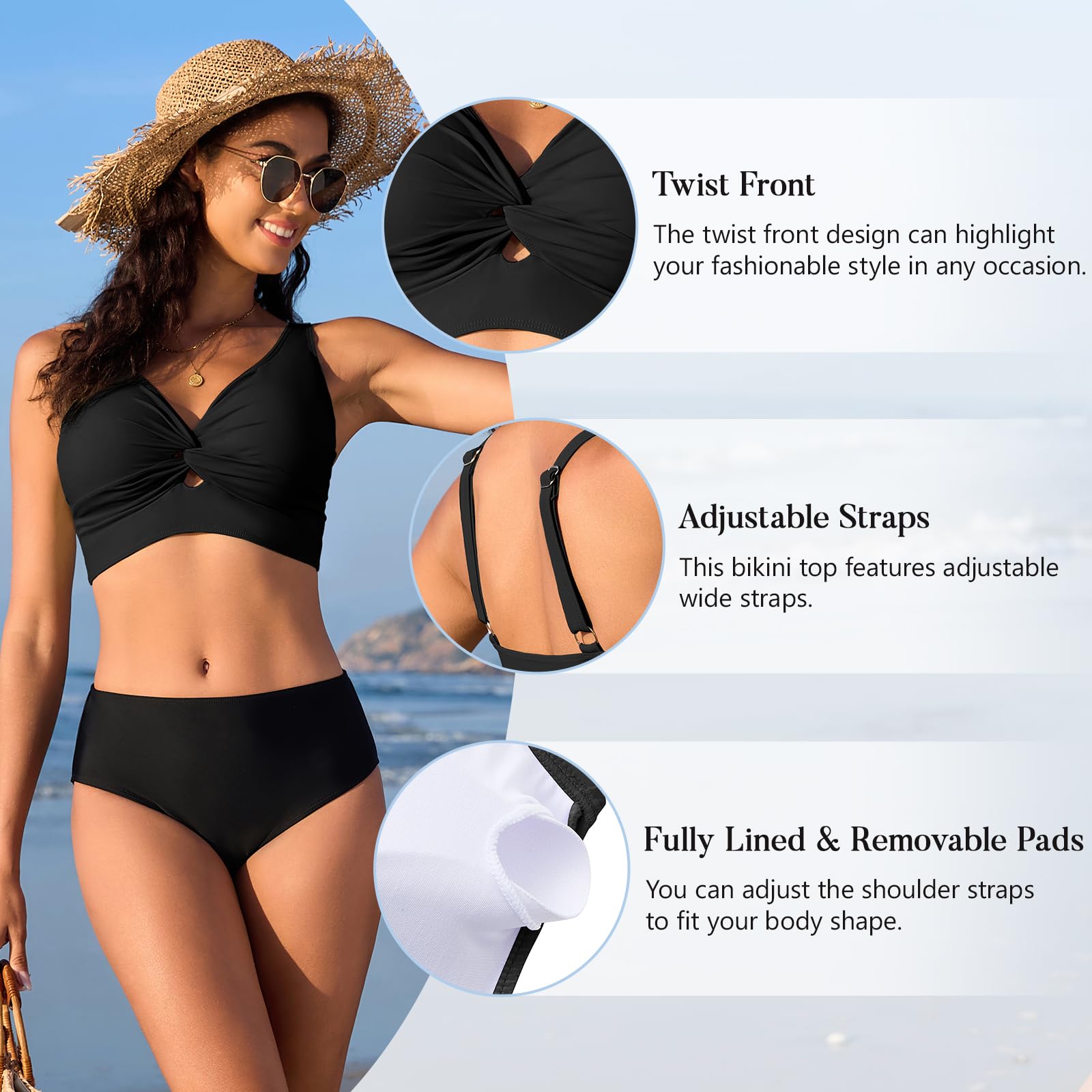 Foto 5 pulgar | Bikini Top American Trends Traje De Baño Acolchado Con Cuello En V Negro S - Venta Internacional.