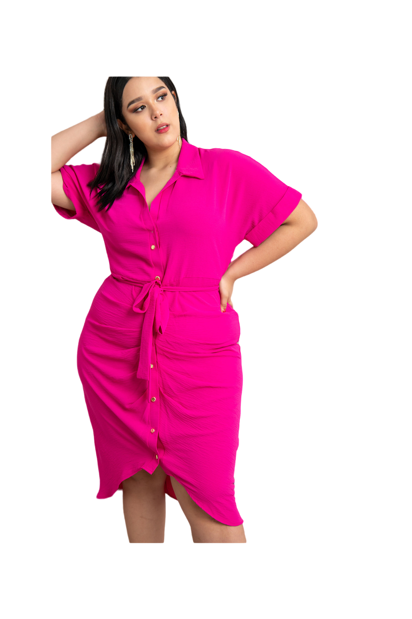 Vestido Camisero María Ferré JD602 color Magenta con Botones para Mujer Tallas Extras
