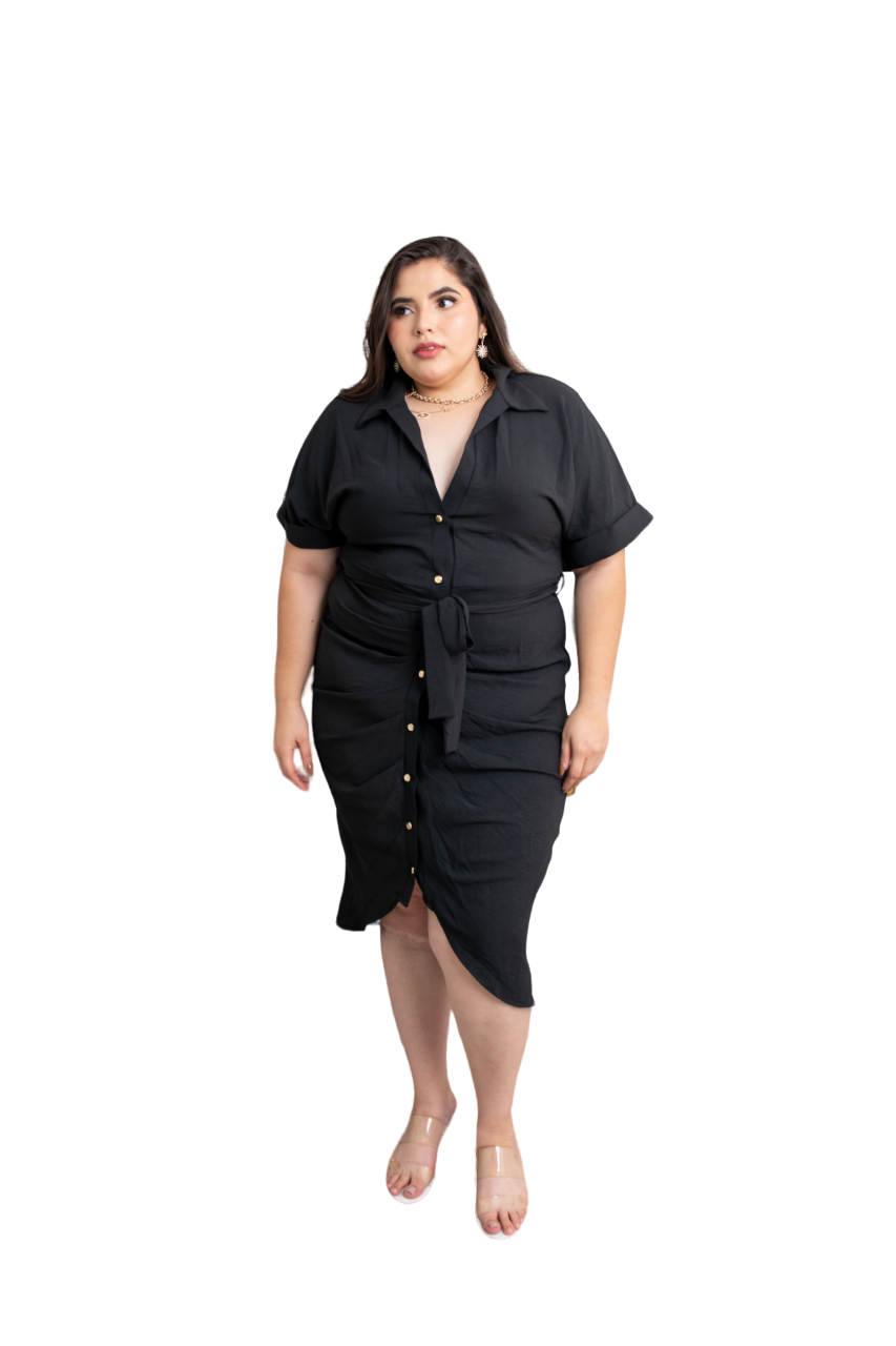 Vestido Camisero María Ferré Jd602 Negro Con Botones Para Mujer Tallas Extras