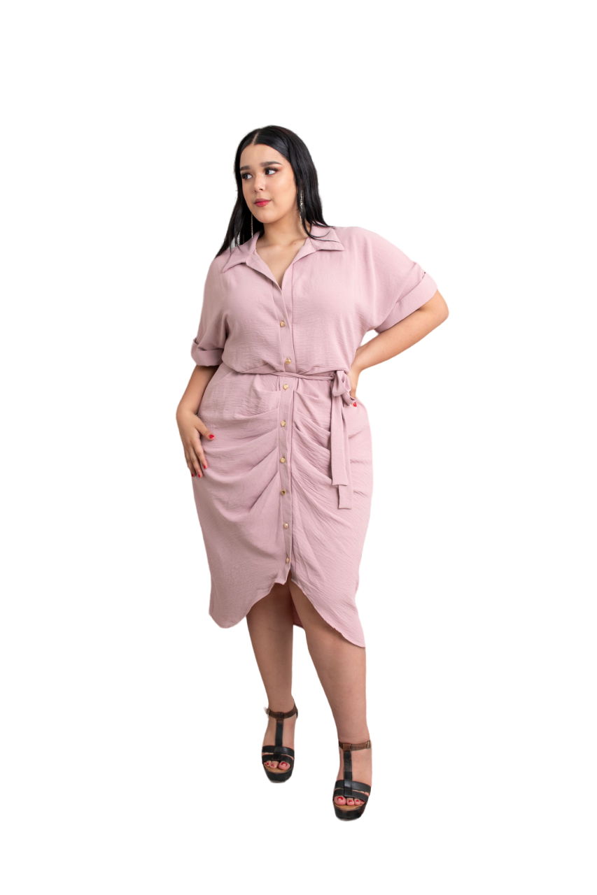 Vestido Camisero María Ferré Jd602 Mauve con botones para Mujer Tallas Extras color Rosa