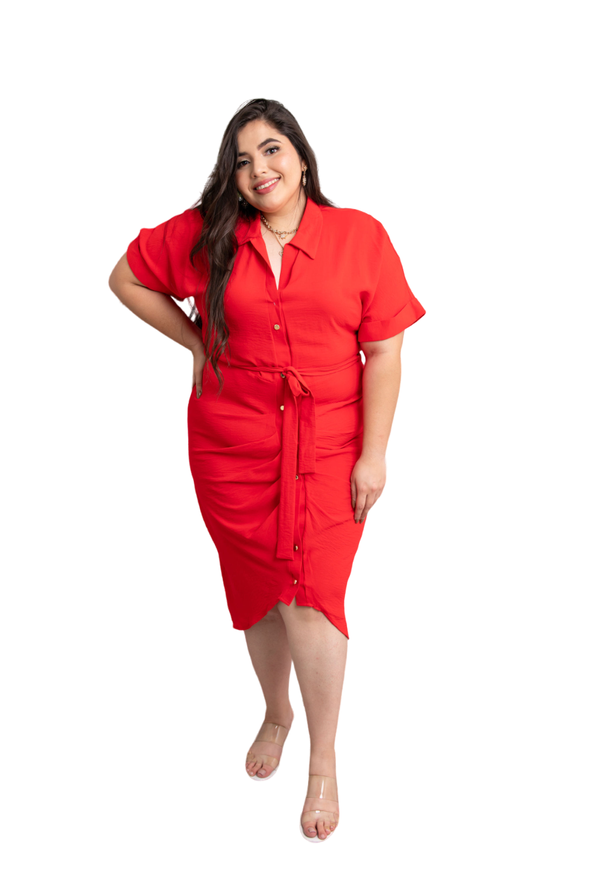 Foto 2 pulgar | Vestido Camisero María Ferré JD602 color Rojo con Botones para Mujer Tallas Extras
