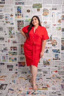 Foto 2 | Vestido Camisero María Ferré JD602 color Rojo con Botones para Mujer Tallas Extras