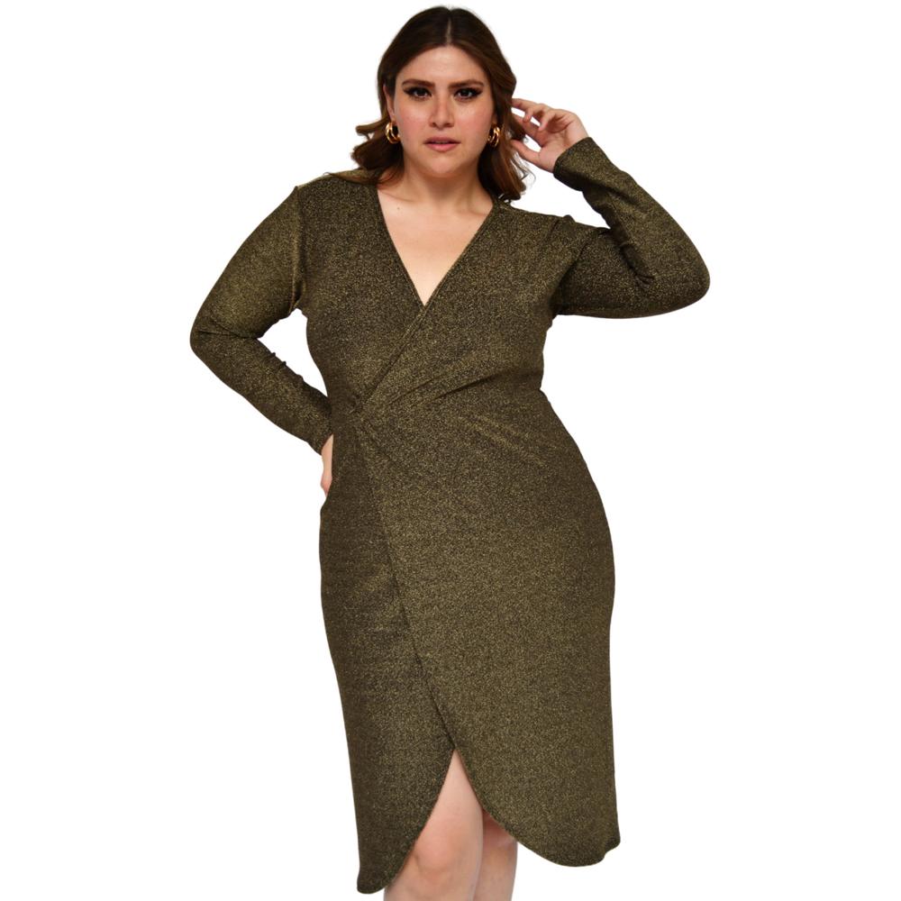 Foto 2 pulgar | Vestido Formal Roman Fashion-tallas Extras 4302 color Oro