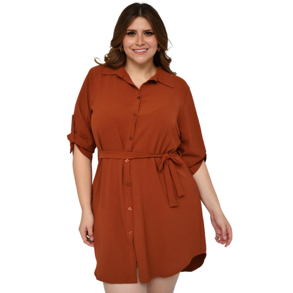Foto 2 pulgar | Vestido Camisero Roman Fashion V-MIC-1939 color Marrón Tallas Extras