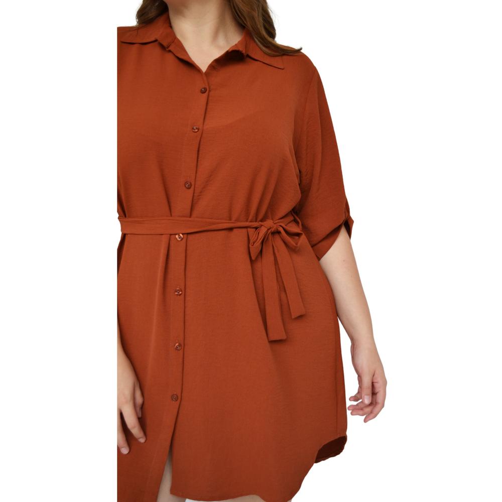 Foto 5 pulgar | Vestido Camisero Roman Fashion V-MIC-1939 color Marrón Tallas Extras