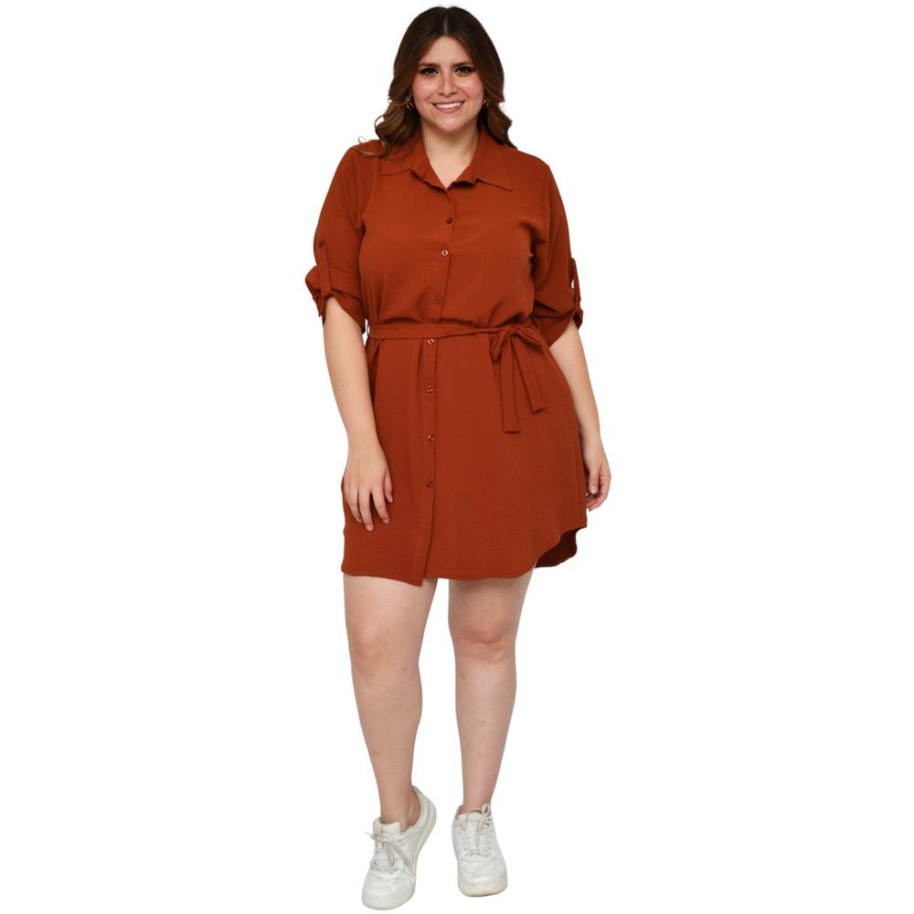 Foto 6 pulgar | Vestido Camisero Roman Fashion V-MIC-1939 color Marrón Tallas Extras