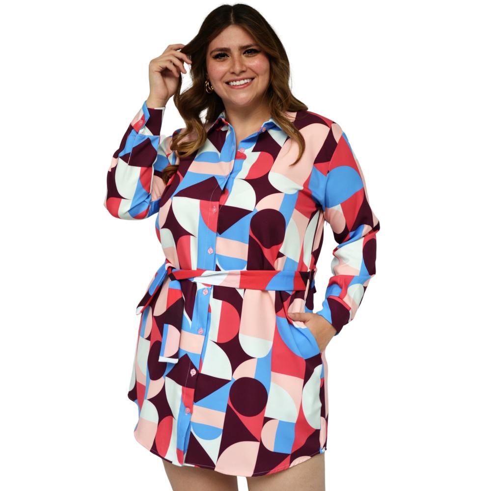 Vestido Corto Roman Fashion V-JUL-0546 Multicolor con Figuras Tallas Extras