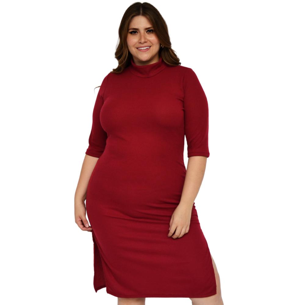 Vestido Midi Acanalado Roman Fashion color Vino para Mujer
