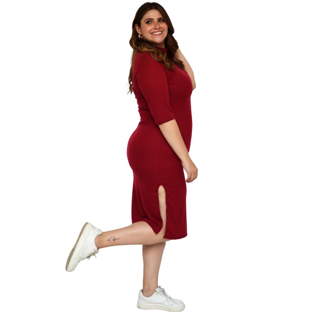 Foto 2 | Vestido Midi Acanalado Roman Fashion color Vino para Mujer