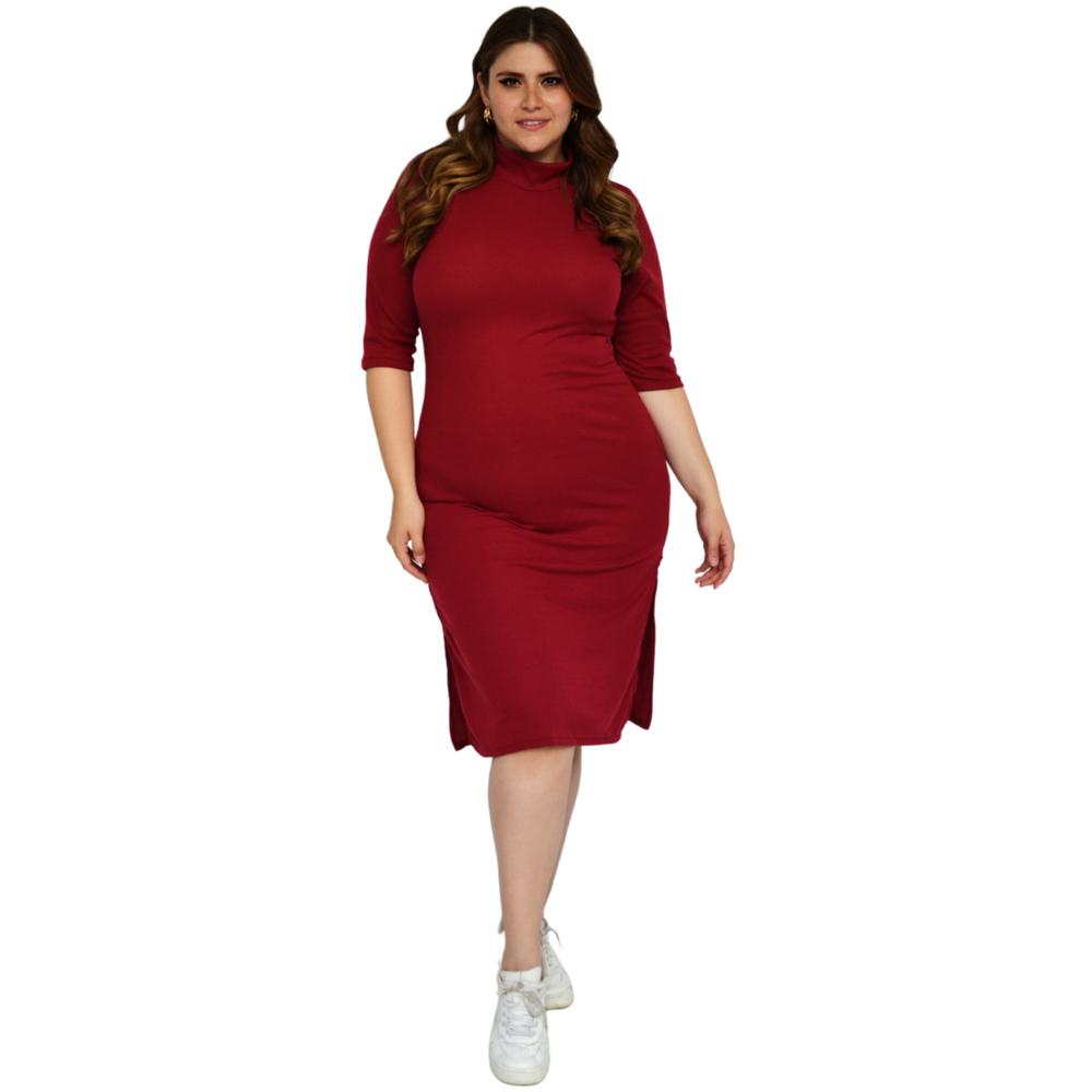 Foto 6 pulgar | Vestido Midi Acanalado Roman Fashion color Vino para Mujer
