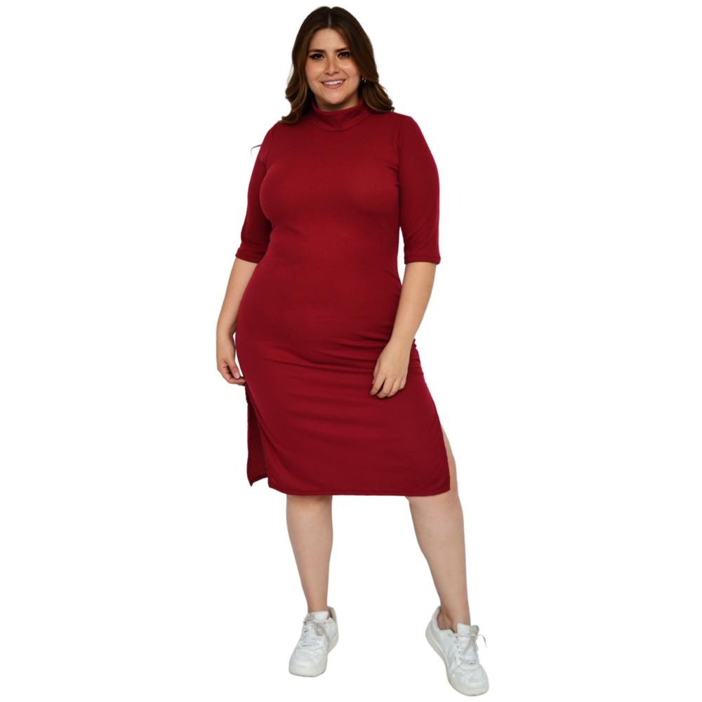 Foto 7 pulgar | Vestido Midi Acanalado Roman Fashion color Vino para Mujer