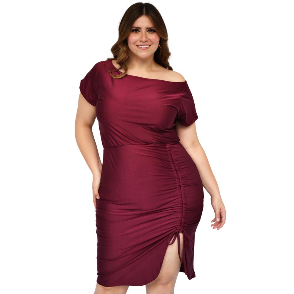Foto 2 pulgar | Vestido Escote Barco Roman Fashion color Vino