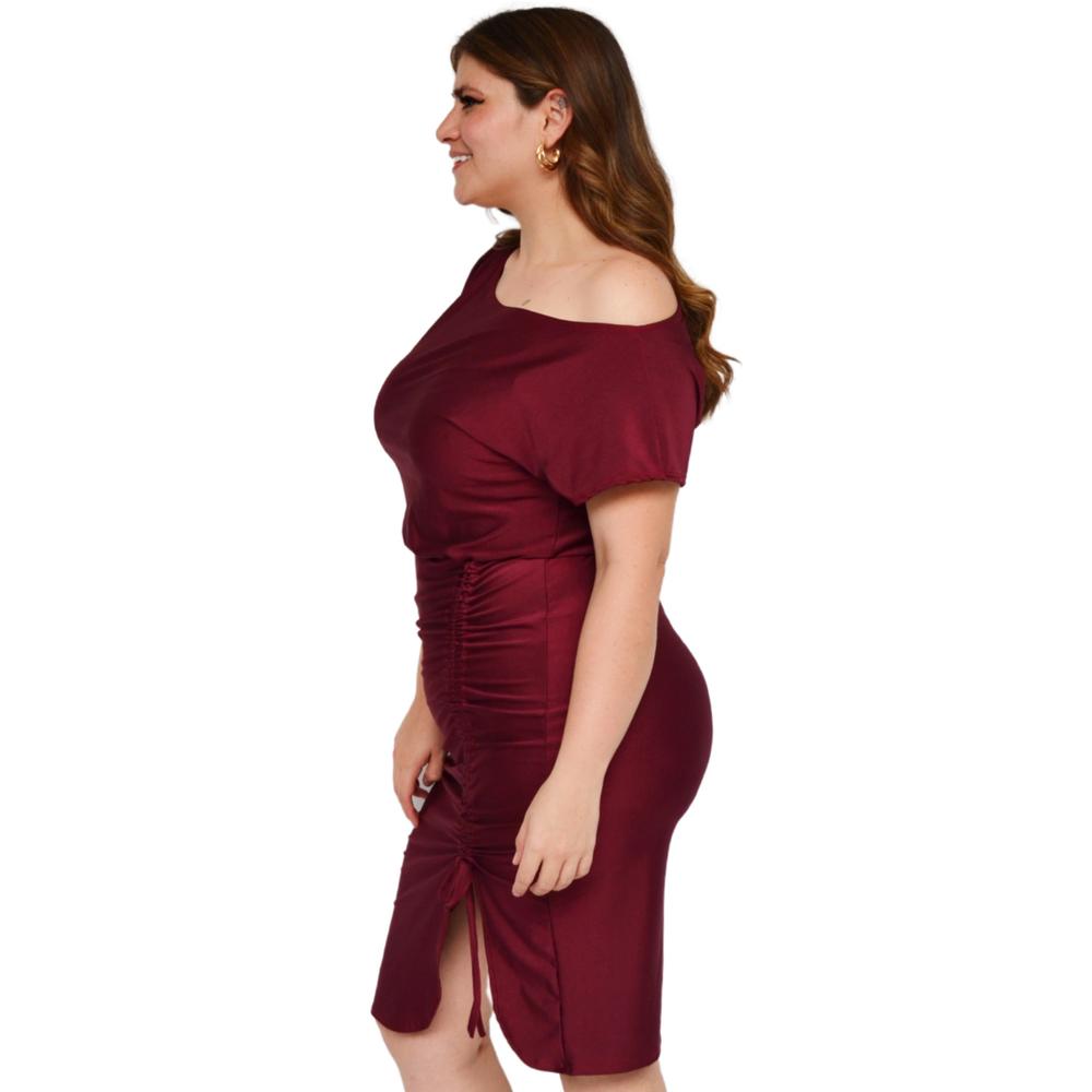 Foto 3 pulgar | Vestido Escote Barco Roman Fashion color Vino