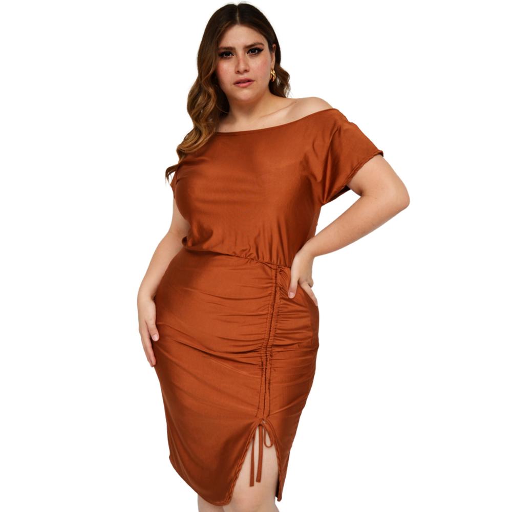 Foto 1 | Vestido Escote Barco Roman Fashion color Marrón