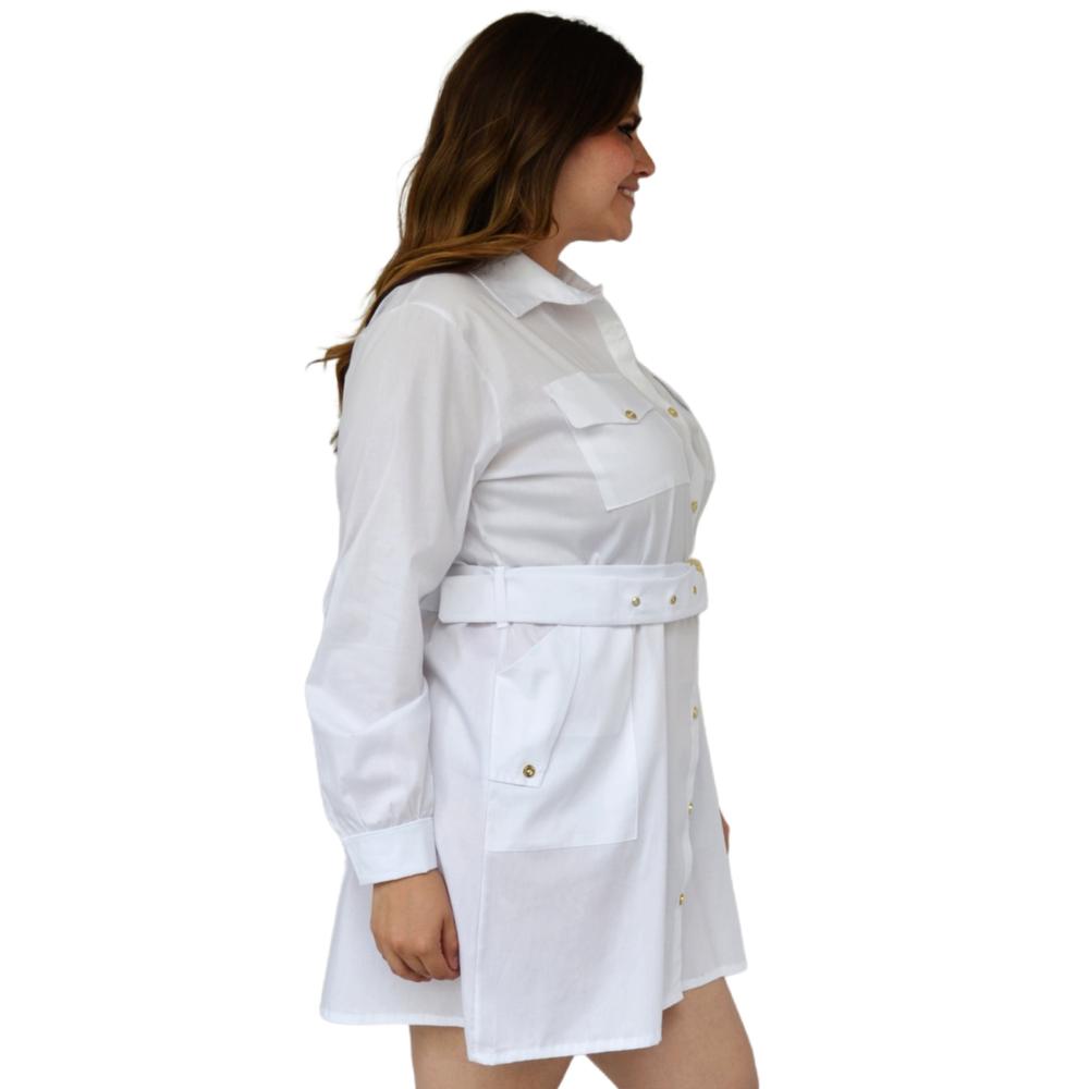 Foto 2 | Vestido Camisero con Cinto Roman Fashion 0403 color Blanco Talla Extra