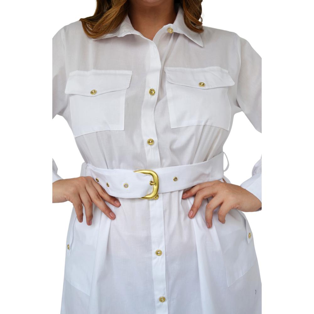 Foto 5 pulgar | Vestido Camisero con Cinto Roman Fashion 0403 color Blanco Talla Extra