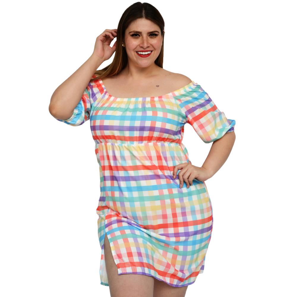 Foto 2 pulgar | Vestido Campesino Roman Fashion 4282 Multicolor a Rayas Talla Extra